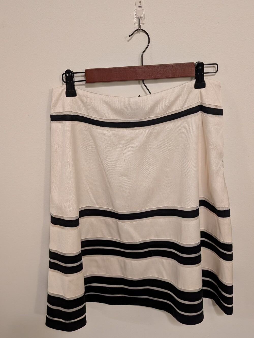 Ann Taylor Women's Cream A-Line Skirt with Black Stripes